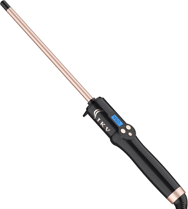 IKV 3/8 Inch Small Wand Curling Iron,Long Barrel Hair Curling Wand for Short&Long Hair, Ceramic Thin Curling Iron for Spiral Curls, Dual Voltage|Adjustable Temp - Image 1